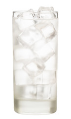 Tall highball glass of ice water vodka isolated on white background