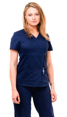 Fototapeta premium Female woman doctor Nurse practitioner dentist hygienist therapist vet tech veterinarian with ams at sdes isolated on white background