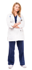 Female Nurse Doctor with Arms Crossed isolated on white background