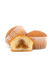 Close up of muffin isolated on white background
