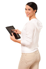 Young Woman with Digital Tablet Computer isolated on white background