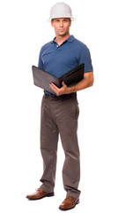 Causal Businessman Architect Engineer with Notebook on White