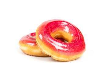 pink strawberry glazed flavor donuts isolated on white background.
