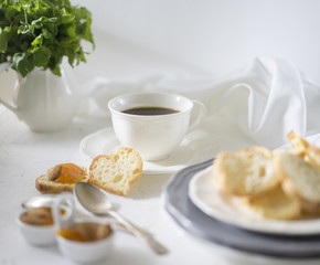 Cup of tea on the white table