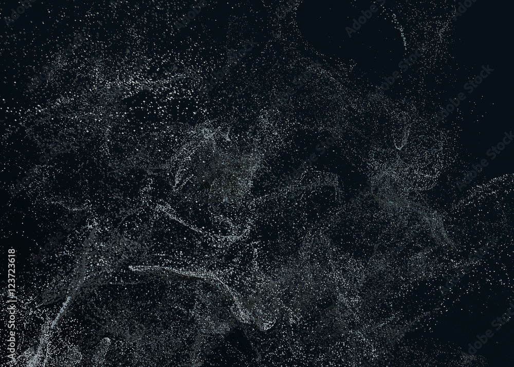 Poster abstract 3d rendering of chaotic particles. flying cubes in empty space. dynamic shape. futuristic b