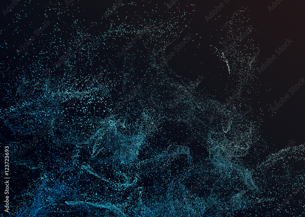 Poster abstract 3d rendering of chaotic particles. flying cubes in empty space. dynamic shape. futuristic b