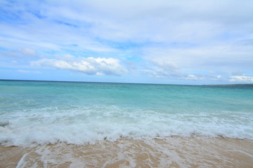 Fototapeta premium Sea waves with sea and beach on sunny summer day.