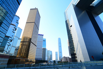 Tall skyscrapers shot with perspective.