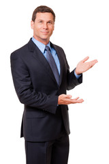 Businessman ceo vice president presenter speaking explaining demonstrating gesturing isolated on...