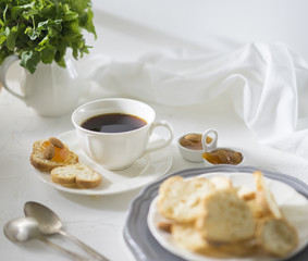 Cup of tea on the white table