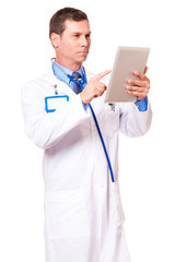 Doctor with Digital Tablet isolated on White background