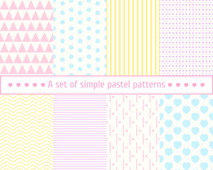 Set pastel seamless patterns. Seamless background. Pastel colors, pink, blue.