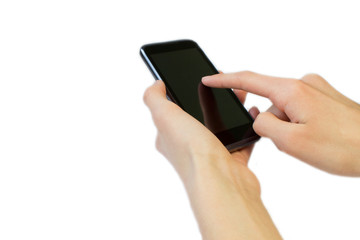 Mobile phone in hand isolated on white background