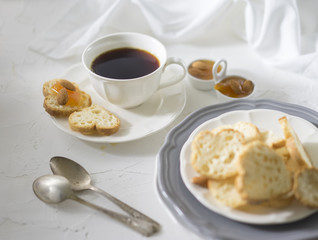 Cup of tea on the white table