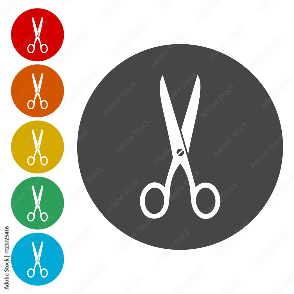 Poster scissors icon with color variations