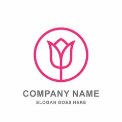 Geometric Rose Flower Circle Outline Vector Logo Design Template 