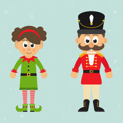 cartoon christmas elf girl and cartoon nutcracker