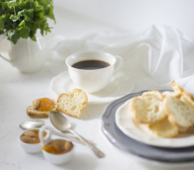 Cup of tea on the white table