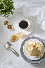 Cup of tea on the white table