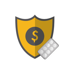 flat design shield and medicine tablets icon vector illustration