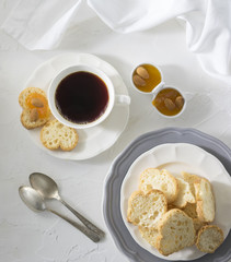 Cup of tea on the white table