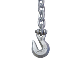 metal chain and hook isolated on white background.
