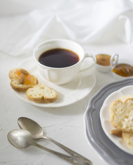 Cup of tea on the white table