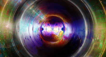 Audio music speaker in space. Cosmic space and stars, abstract cosmic background, space music, music concept.