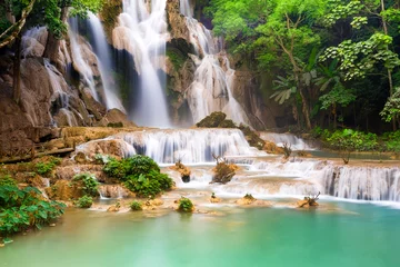 Fotobehang Turquoise water of Kuang Si waterfall, Luang Prabang. Laos © preto_perola
