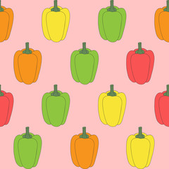 Seamless abstract hand-drawn pattern with colorful bell peppers