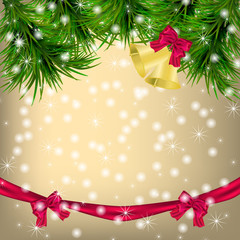 Christmas Greeting card with fir twigs and jingle bells