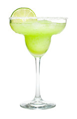 Frozen Margarita Cocktail with Lime and Salted Rim Isolated on White Background - obrazy, fototapety, plakaty
