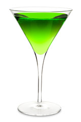 Green apple martini cocktail drink isolated on white background for use alone or as a design element