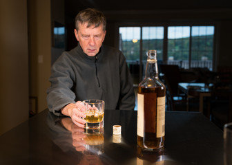 Senior caucasian adult man with depression