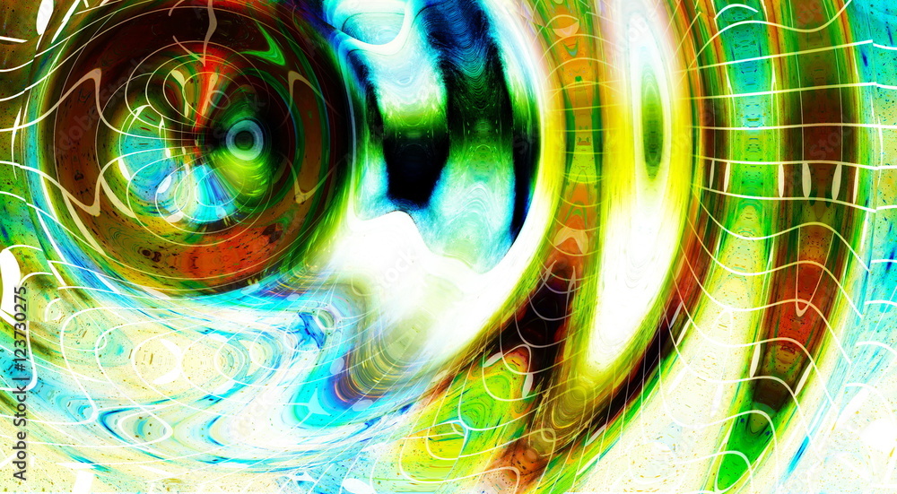 Poster wavy music notes in space with stars. abstract color background. music concept.