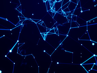 Digital network connecting with line abstract background, blue theme.