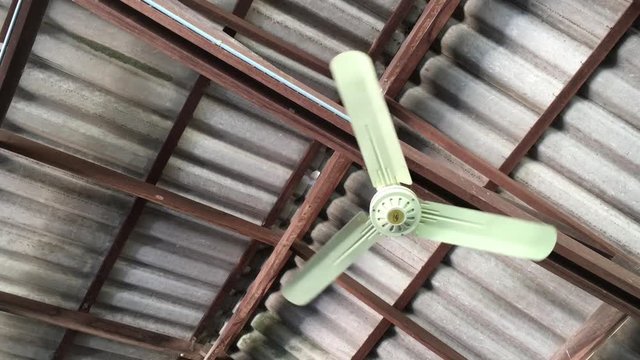 A ceiling fan is working.