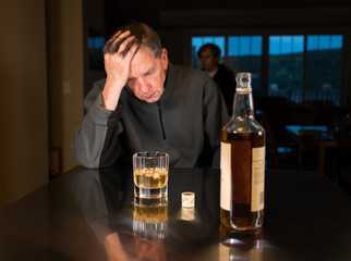 Senior caucasian adult man with depression