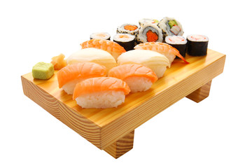 Set of sushi maki and rolls on white background