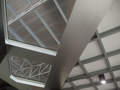 Aluminium roof with steel beam and silver foil insulation heat on ceiling roof house.