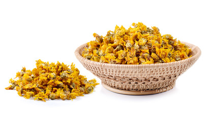 Dried chrysanthemum flowers isolated on white background.