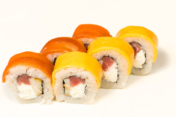 multicolored sushi rolls with fish