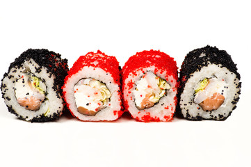 four delicious sushi rolls isolated on white
