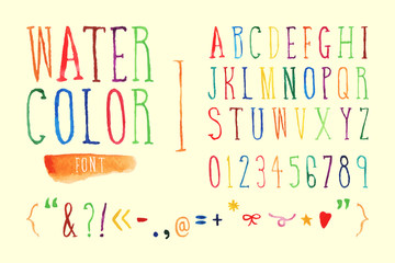 Colorful watercolor hand drawn font.