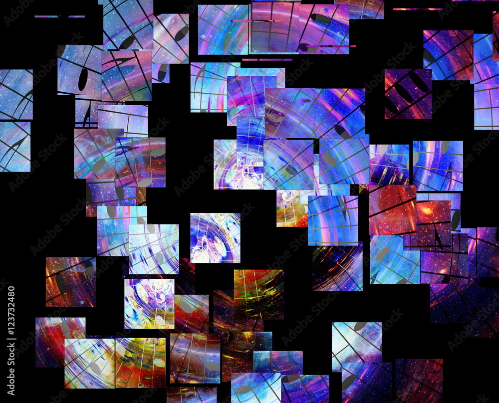 Poster music notes in space with stars. abstract color background. music concept.