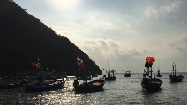 Fisherman boats in time lapse
