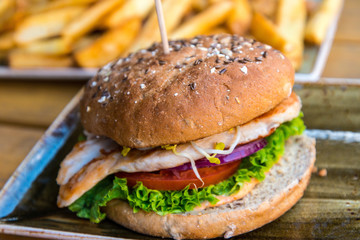 Cheese burger - American cheese chicken burger with fresh salad
