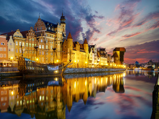 Obraz premium Cityscape of Gdansk in Poland, panorama night city