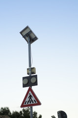 Pedestrian crossing sign with solar system for the lights signal