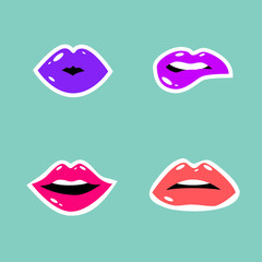 Obraz premium Cosmetics and makeup seamless pattern. Closeup beautiful lips of woman with red lipstick and gloss. Sexy wet lip make-up. Open mouth. Sweet kiss.Funny wallpaper for textile and fabric. Fashion style.